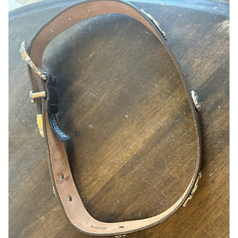 VTG Ladies Size Small Brighton Belt Dark Brown Croc Embossed W/ Silver Detail - Picture 5 of 7